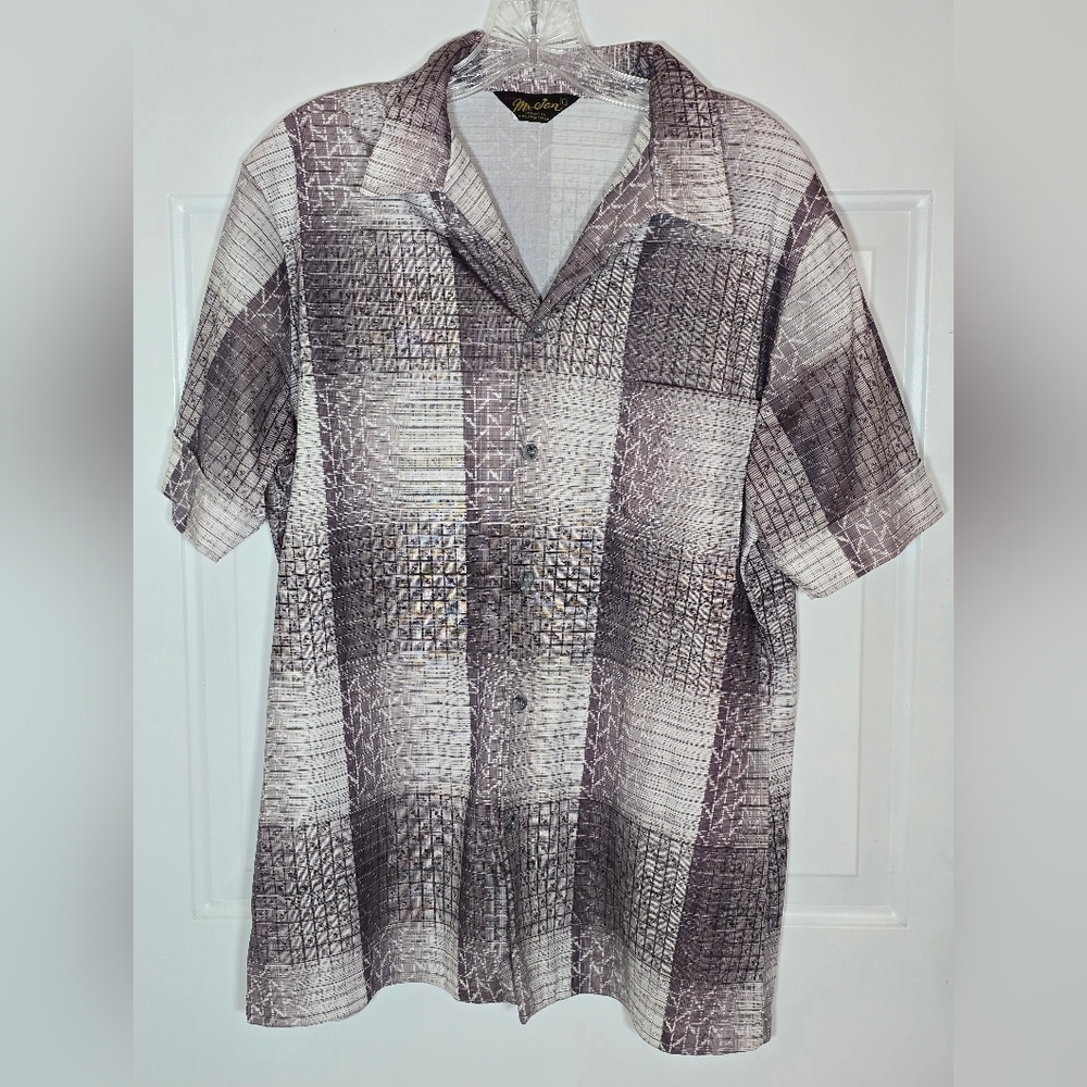 Vintage Men's Check Box Plaid Short Turned Sleeve Shirt Size Large Button Down